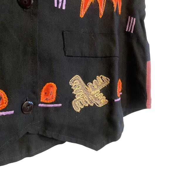 Vintage 90s Instyle New York Black Tribal Embroidered Fitted Rayon Vest Sz Small - Picture 12 of 16